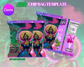 Stoned & Bougie Chip Bag Template, 420 Party Favor (Canva Editable, Instant Download)