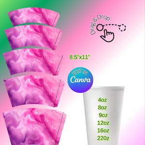 Editable Paper Cup Wrapper Template: 4-22oz Sizes, Canva (Digital Download)