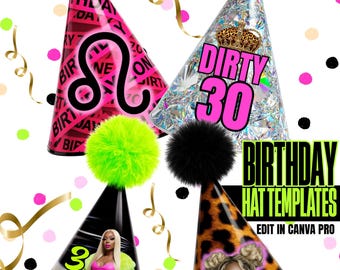 Editable Birthday Hat Template, Party Favor Template Bundle (Digital Download)