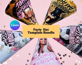 Custom Party Hat Template Bundle: 5 Editable Canva Designs (Digital Download)