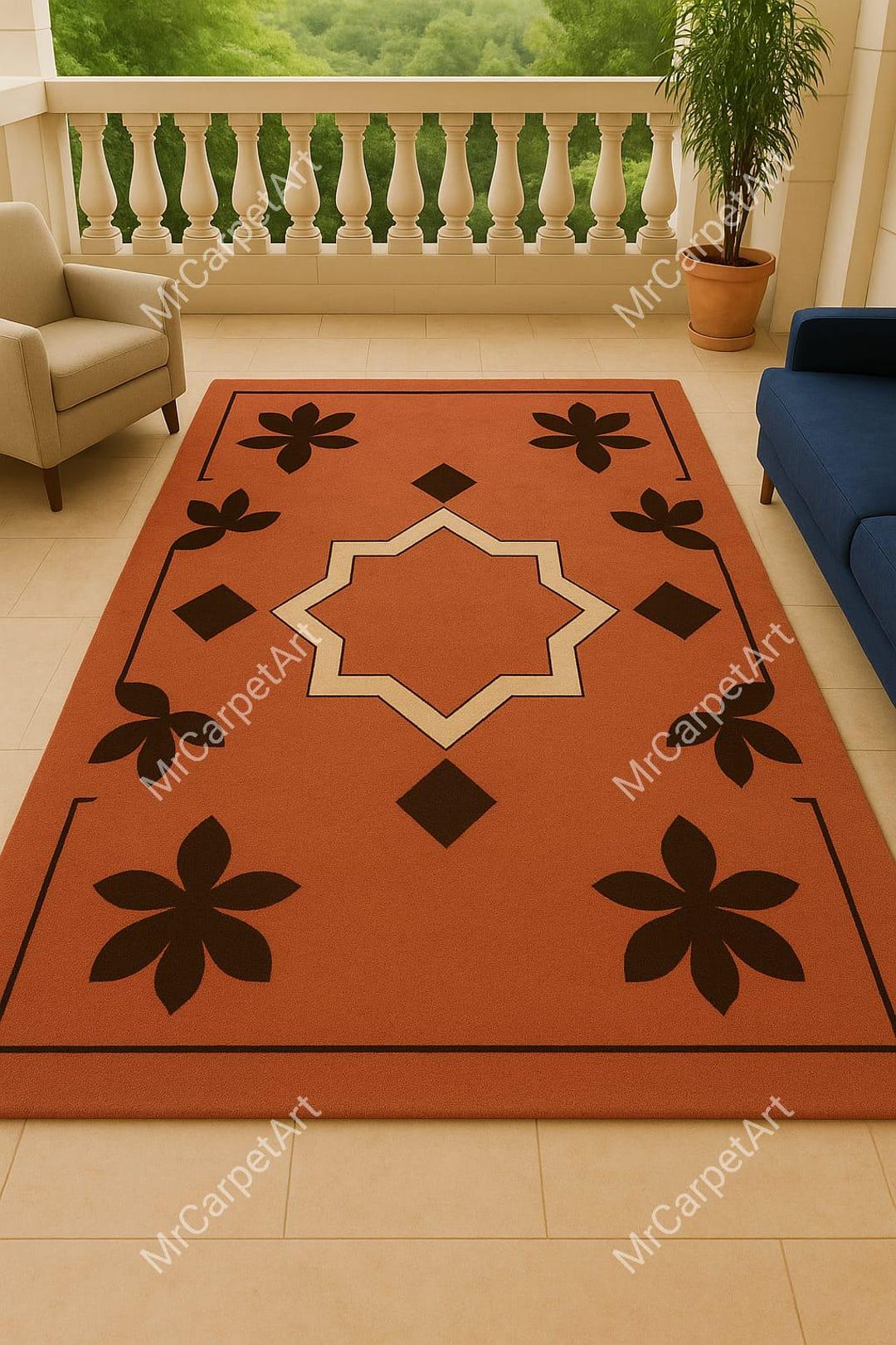 View of Contemporary Orange and Brown Moroccan Style Large Area Rug - Etsy