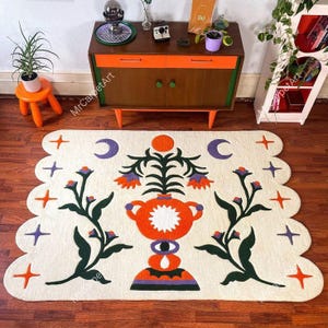 Bohemian Floral & Moon Rug – Artistic Living Room Carpet