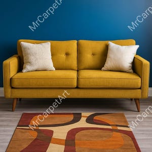 Mid-Century Modern Abstract Area Rug: Retro Geometric Earth Tones