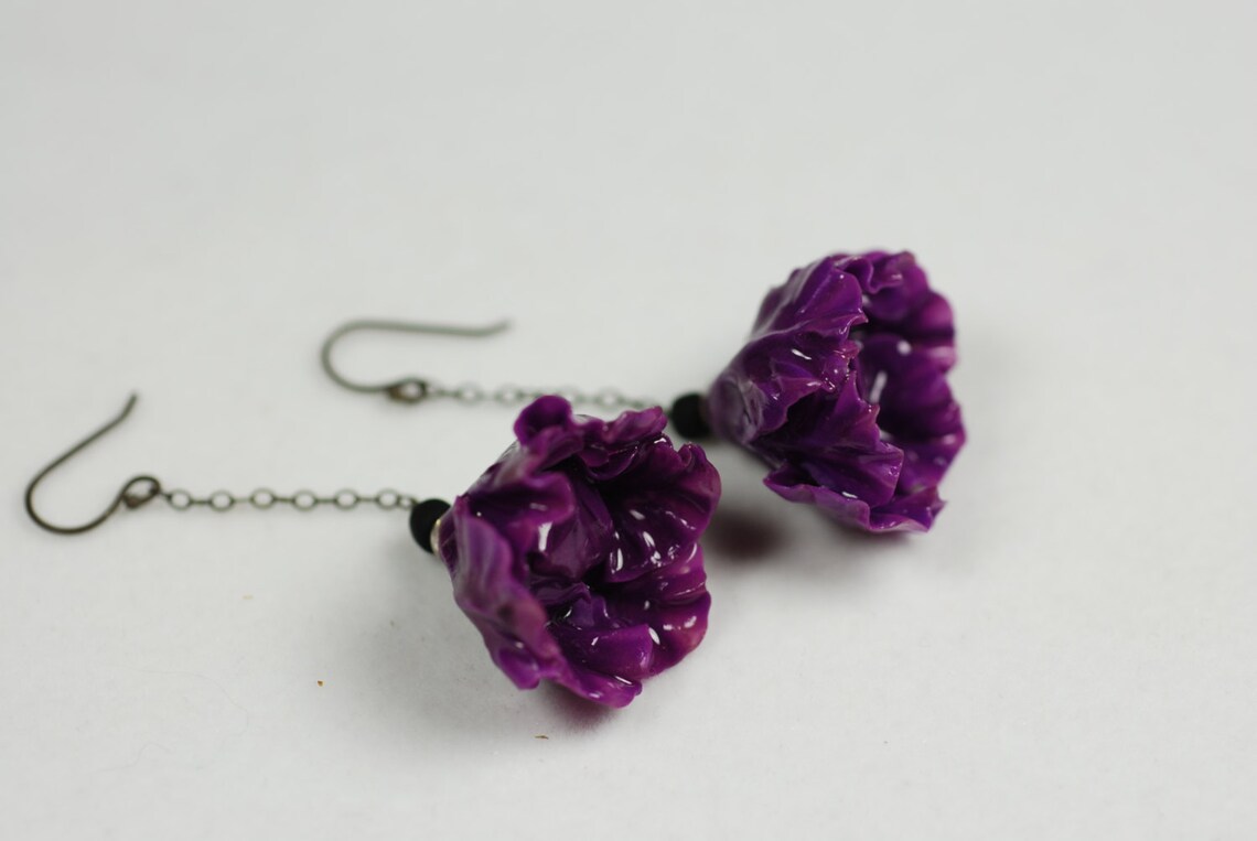 Purple Cabbage Earrings polymer clay and sterling silver Etsy