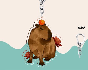Capybara Schlüsselanhänger: Acrylanhänger Lotus & Orange