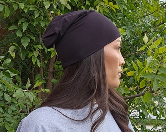 Schwarz Slouchy Beanie: Bambus Baumwolle Herbst Hut