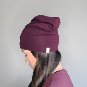 Wine slouchy beanie / burgundy beanie/ burgundy hat/ burgundy hat/ Fall Hat /Running Hat /Bamboo Cotton Beanie / Cancer Headwear