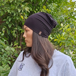 Black Slouchy Beanie/Running Hat/Bamboo Jersey Cotton Beanie /Cancer Headwear /Black Beanie/ Black Slouchy Hat