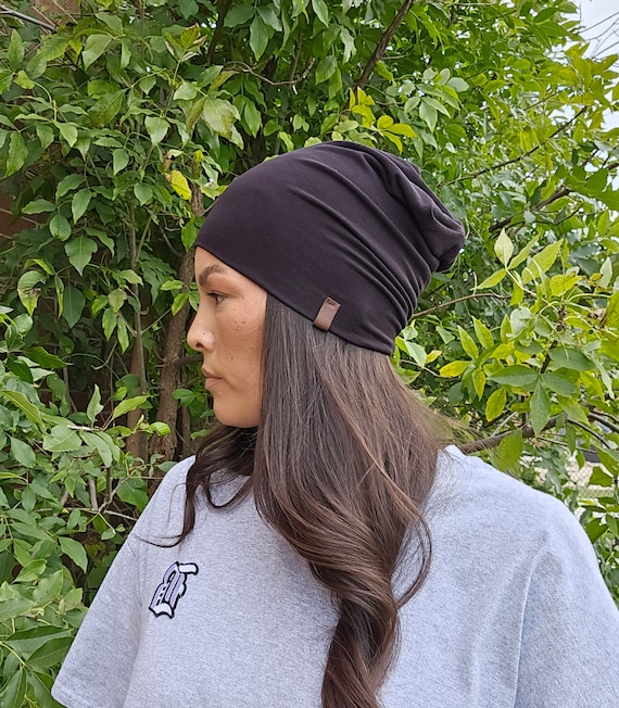 Black Slouchy Beanie/running Hat/bamboo Jersey Cotton Beanie