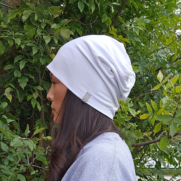 Bonnet slouchy blanc/Tuque de course/Bambou Jersey Coton Bonnet/Chapeau léger/Casquette de cancer / Chemo Headwear / Cancer Headwear /Chemo Beanie