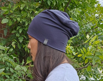 Charcoal grey slouchy beanie /Grey Slouchy Beanie/grey beanie /grey hat/Fall Hat/Running Hat /Bamboo Cotton Beanie / Cancer Headwear