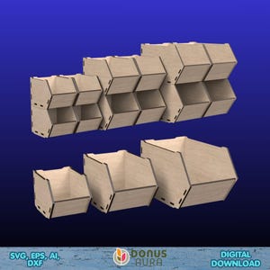 Desk Organizer SVG, Stackable Storage Box Laser Cut Files, Wood Desktop Storage Bin, Office Workspace Organizer, Glowforge XTool Download