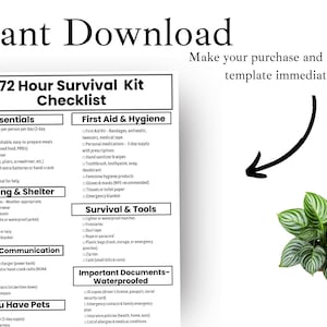 72 Hour Survival Kit Checklist Printable, Emergency Go Bag Checklist ...