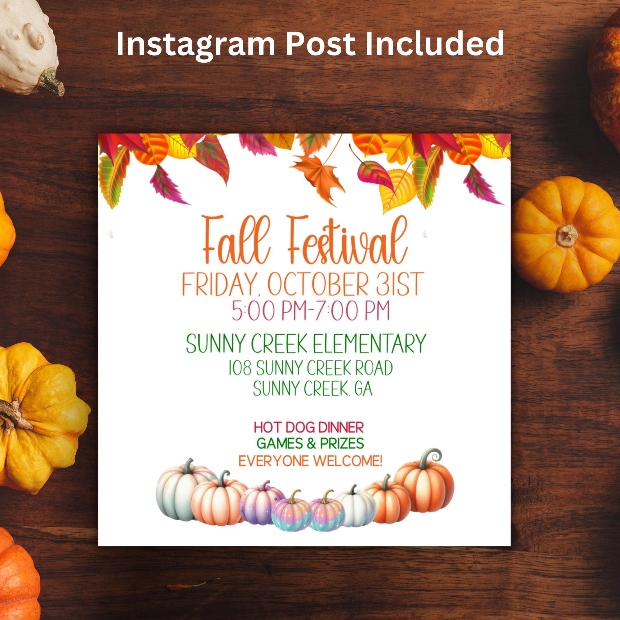 Editable Fall Festival Flyer Printable, Fall Festival Sign, Autumn ...