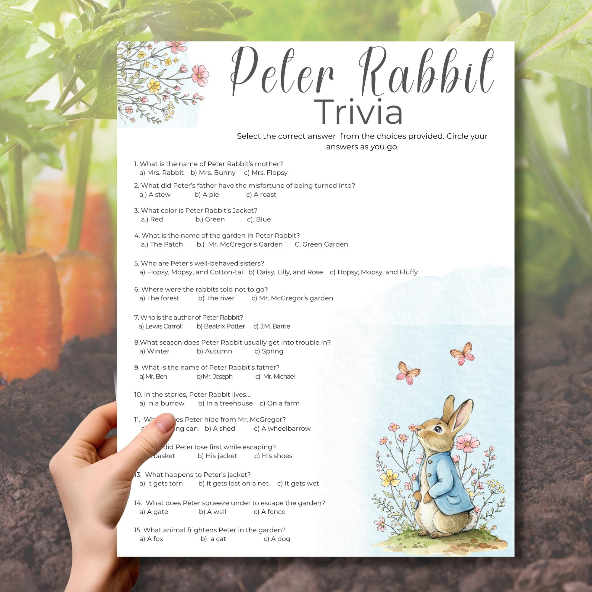 Peter Rabbit Trivia Game Printable, Peter Rabbit Baby Shower Game ...