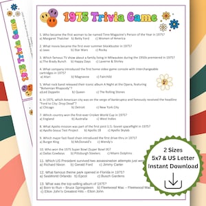 1975 Trivia Game Printable, 50th Birthday Party Games, Born in 1975 Fun Facts Game, 50th  High School Reunion Trivia Game, 50 Years Ago
