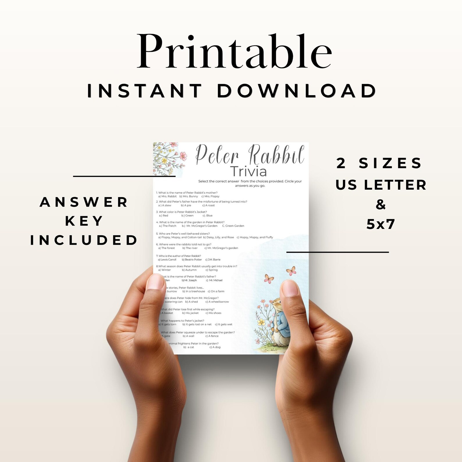 Peter Rabbit Trivia Game Printable, Peter Rabbit Baby Shower Game ...