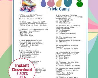 70s trivia questions and answers printable, 1970s trivia quiz, Pub Night Trivia Questions, 1970s nostalgia quiz, 70s themed party games