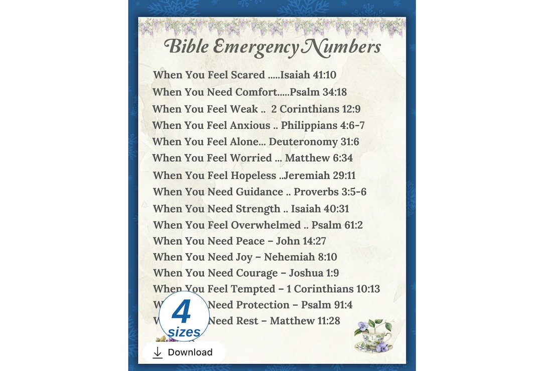 Bible Emergency Numbers Printable, Emergency Bible Verse Card