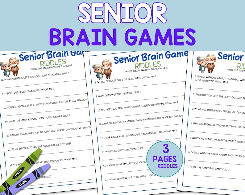 Senior Riddle Printabl Senior Brain Games Printable, Senior Mind Games, Senior Brain Teasers ...