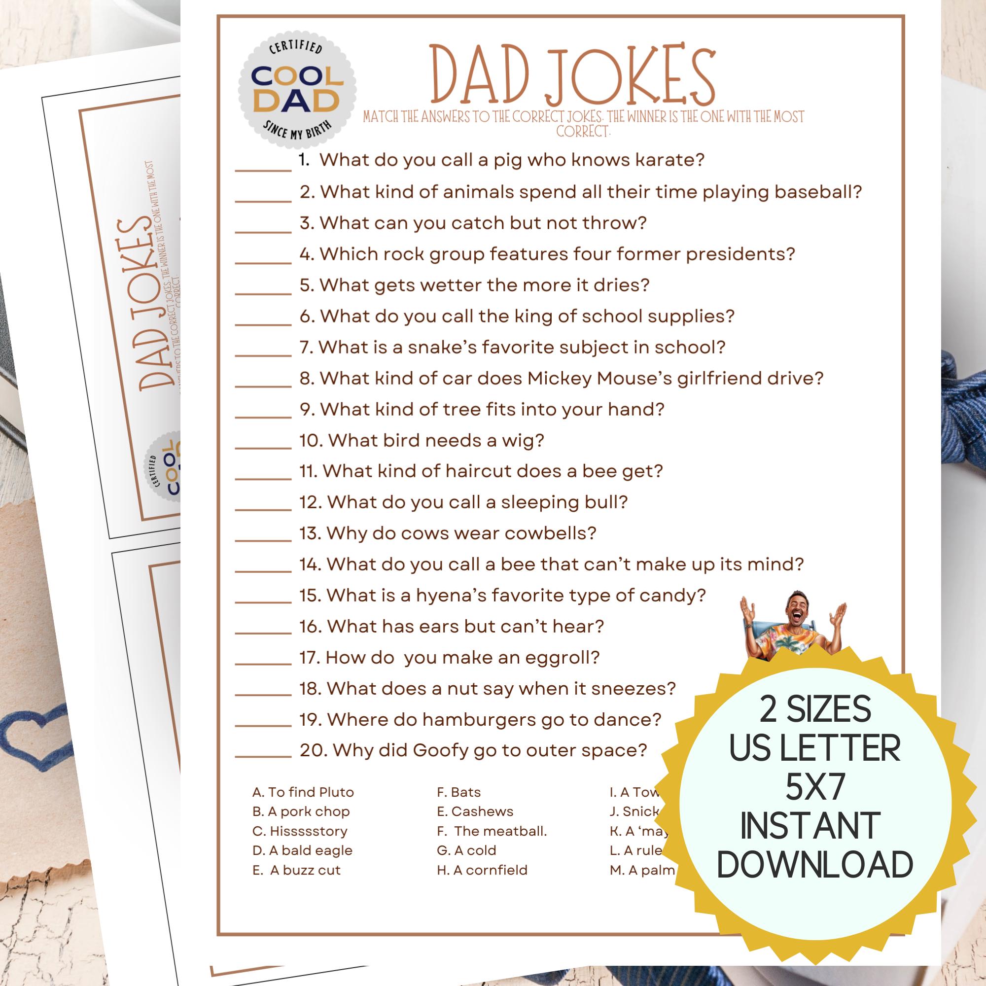 Dad Jokes Matching Game Printable, Dad Jokes for Work, Dad Jokes for ...