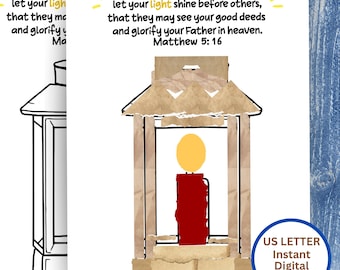 Let Your Light Shine" Torn Paper Lantern Craft Printable, Sunday School Craft, Vacation Bible School Craft, Bible Verse Crafts for Kids