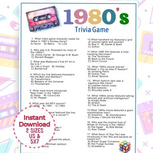 80s trivia questions and answers printable, 1980s trivia quiz, Pub Night Trivia Questions, 1980s nostalgia quiz, 80s themed party games