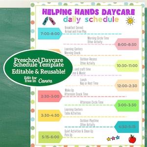 Editable Daily Preschool Template Printable, Editable Daycare Schedule, Editable Preschool Schedule, Daycare Schedule Template, S1