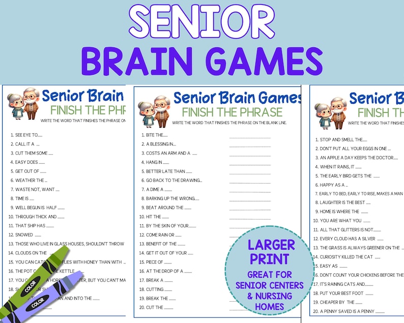 Senior Brain Games Printable, Senior Mind Games, Senior Brain Teasers