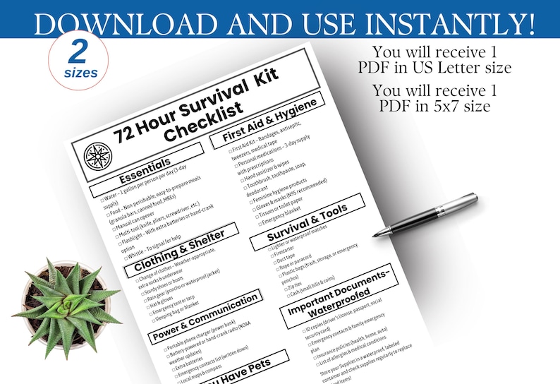 72 Hour Survival Kit Checklist Printable Emergency Go Bag Checklist