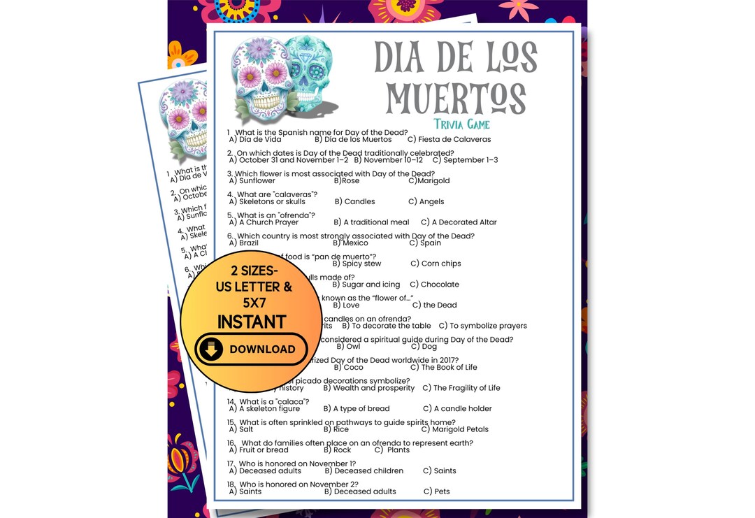 Day of the Dead Trivia Game Printable, Día De Los Muertos Quiz, Mexican ...
