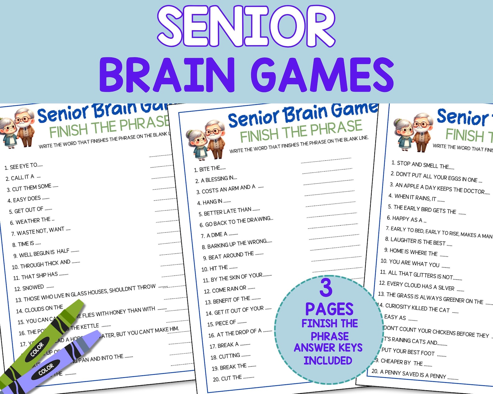 Senior Brain Games Printable, Senior Mind Games, Senior Brain Teasers