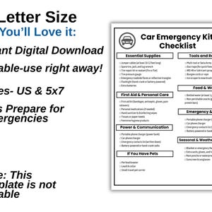 teen driver emergency kit checklist

car breakdown checklist

car first aid + emergency list

car survival and safety printable

emergency supplies for your car

⭐ Parent/Kid-Friendly Keywords

family road trip safety checklist

car emergency kit for kids

kid-friendly car safety list

⭐ Seasonal & Niche Keywords

winter driving safety checklist

storm season car emergency kit

severe weather car kit

road trip emergency essentials