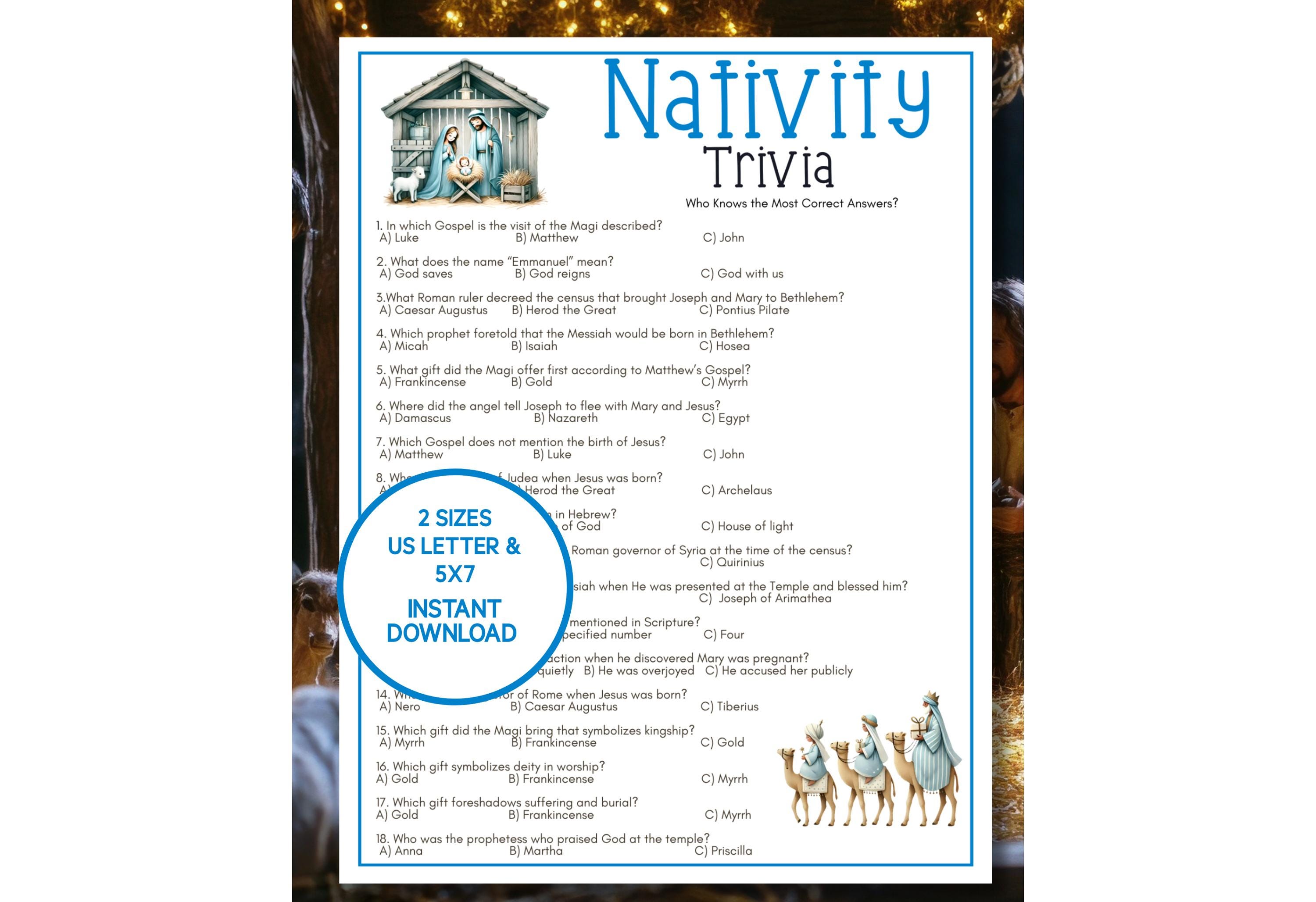 Hard Nativity Trivia Game Printable, Christmas Bible Quiz for Adults ...