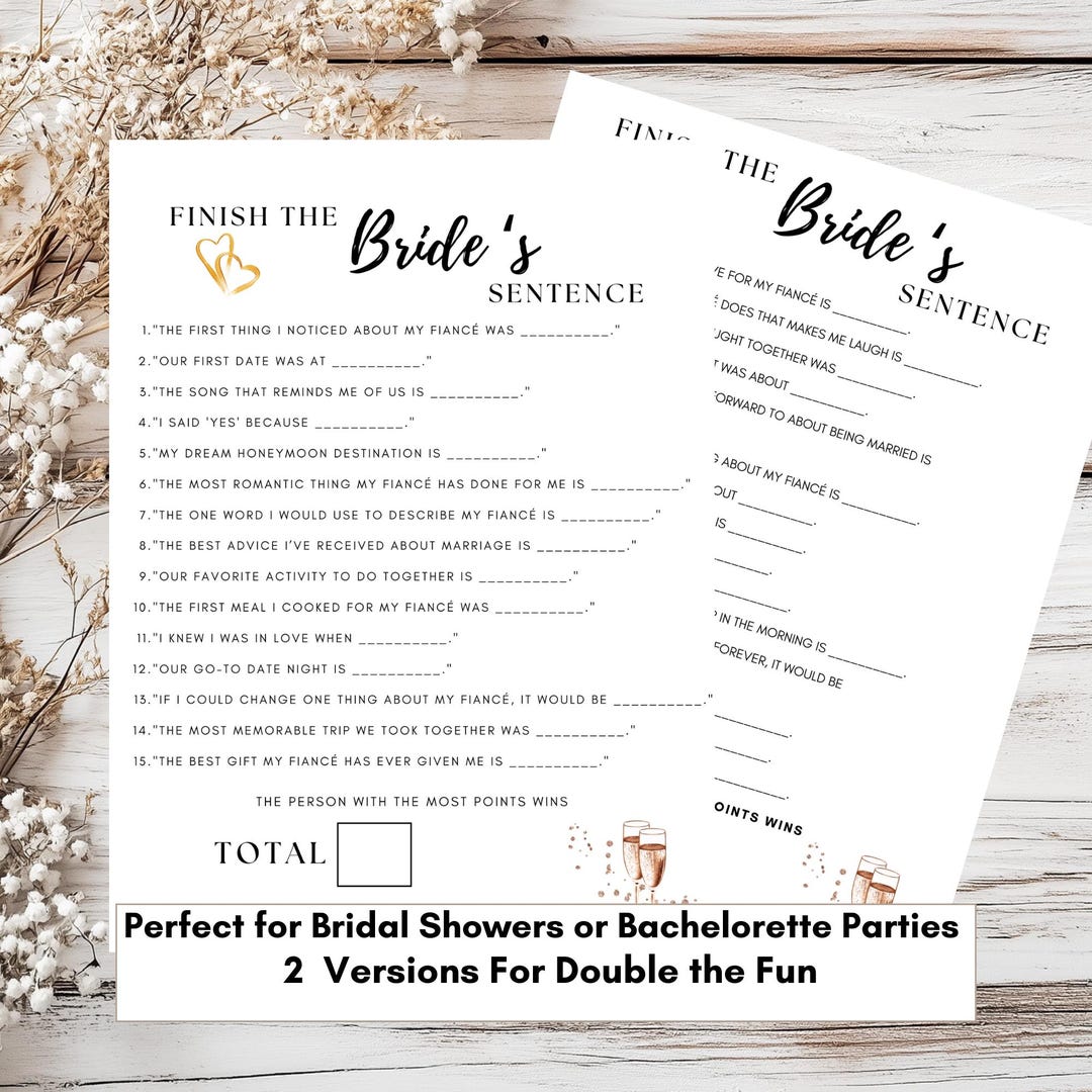 Finish the Bride's Sentence Printable, Finish the Bride's Phrase Game ...