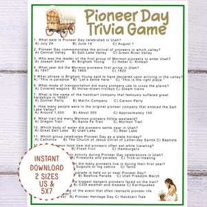 Pioneer Day Trivia Game Printable,  Pioneer Day 2025,  Pioneer Day Party Games,