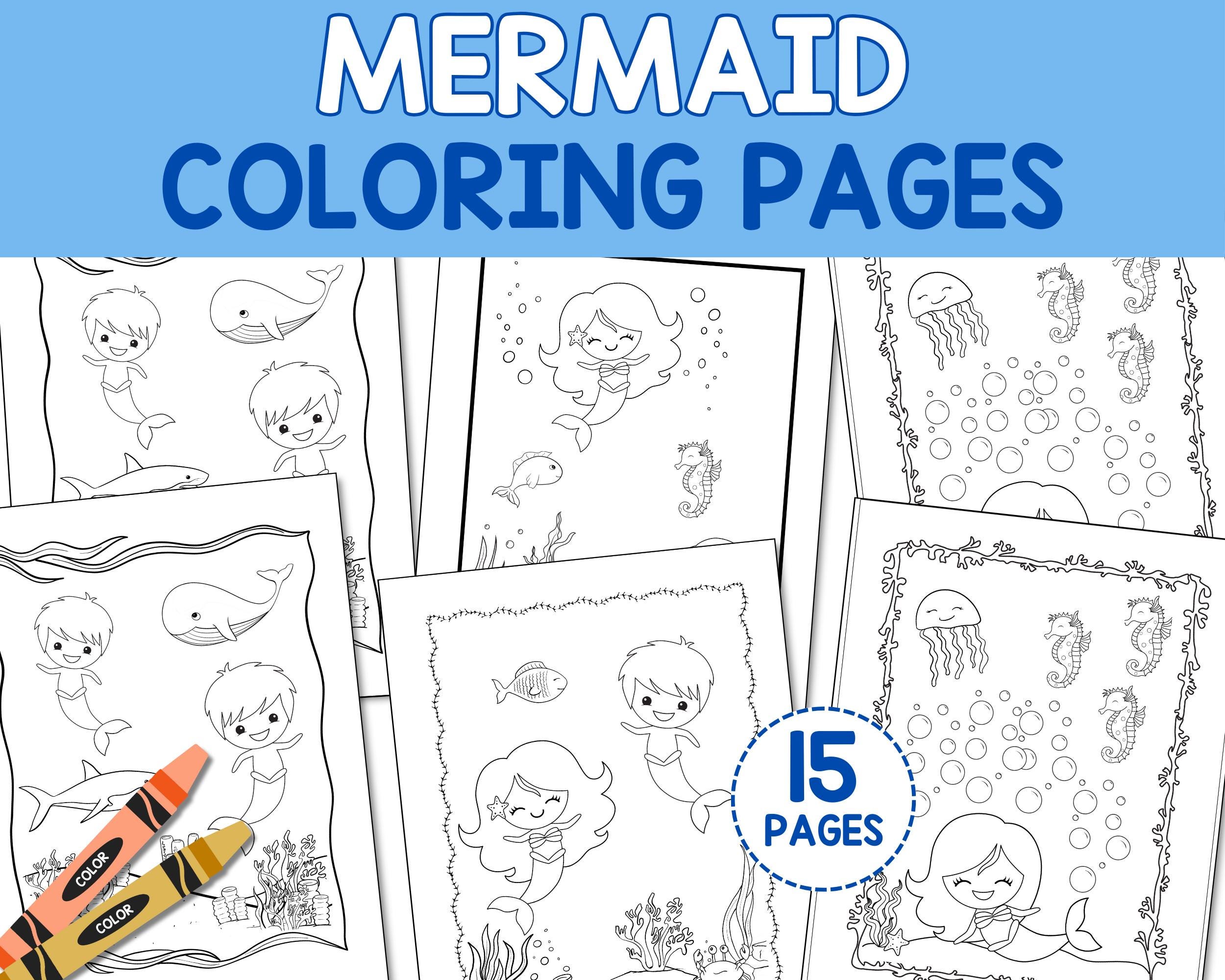 Mermaid Coloring Pages Bundle: Summer Fun for Kids (PDF) - Etsy