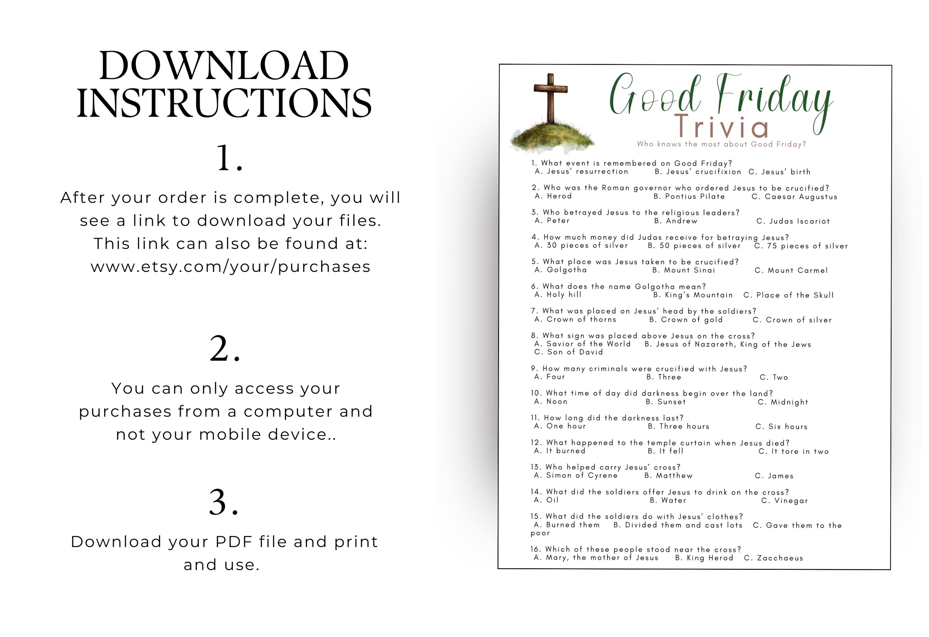 Fun Friday Trivia Good Friday Trivia Game for Kids and Teens, Christian Easter Quiz ...