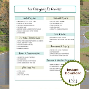 Liste de contrôle pour kit d&#39;urgence pour voiture à imprimer, Liste de contrôle pour kit d&#39;urgence pour véhicule, Liste de contrôle pour kit d&#39;urgence pour camion, Liste de kit de survie pour voiture,
