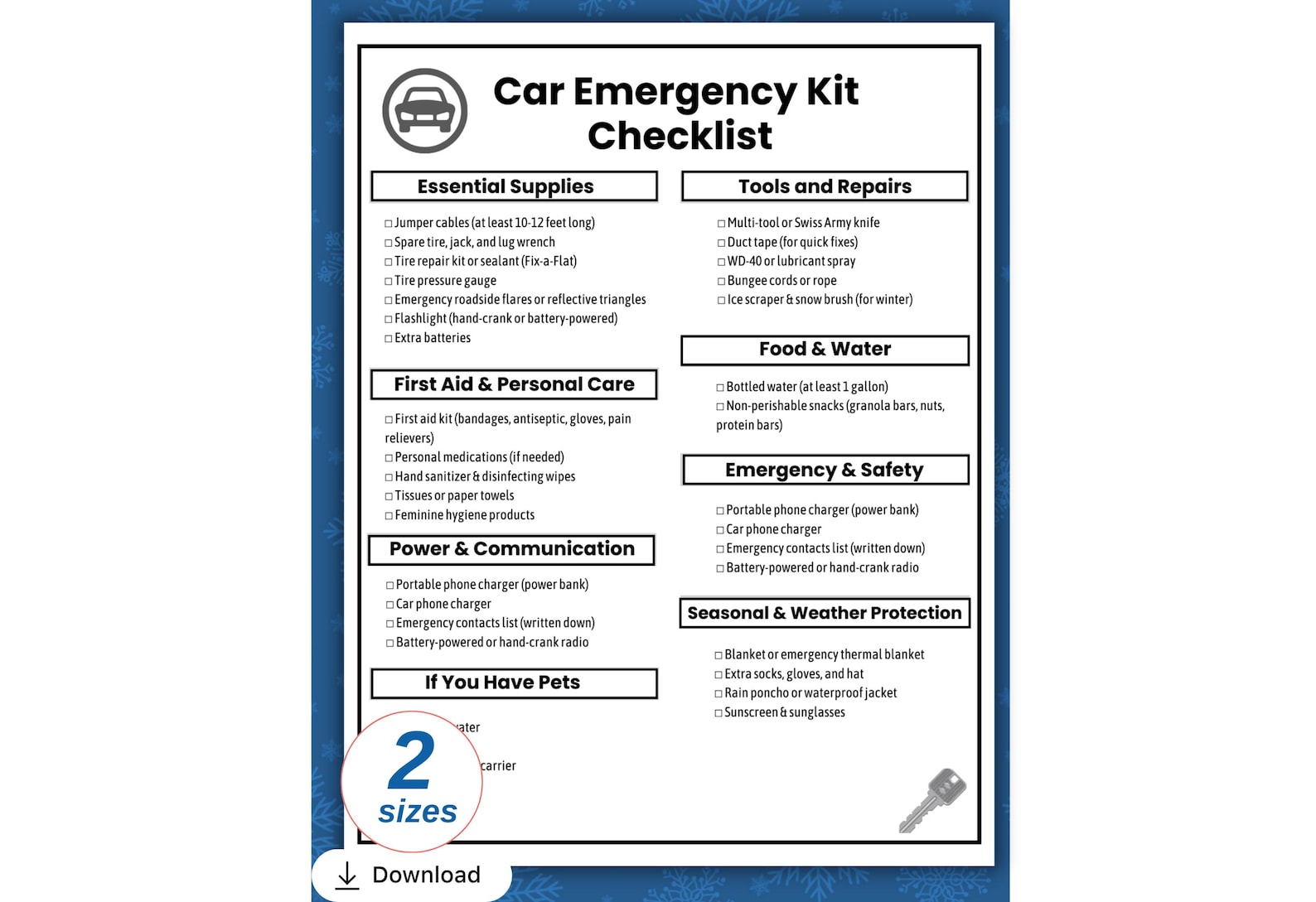 Car Emergency Kit List Printable, Vehicle Emergency Kit Checklist ...