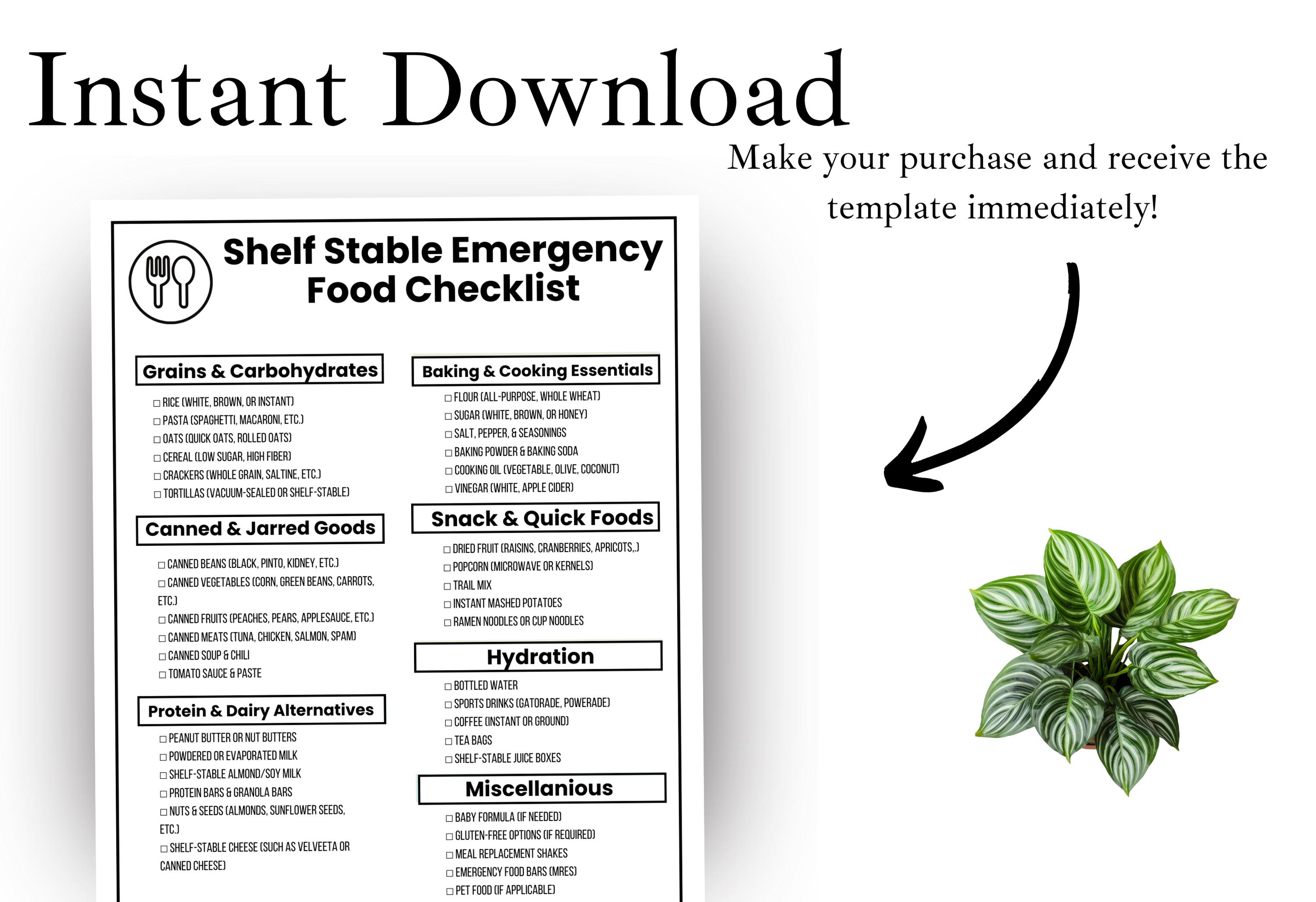 Shelf Stable Food Checklist, Non-perishable Food List, Emergency ...