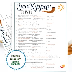 Yom Kippur Trivia Game Printable, Jewish Holiday Trivia Quiz, Classroom or Family Activity, Religious Education Activity, Yom Kippur Quiz