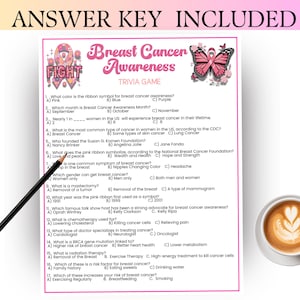 Breast Cancer Awareness Trivia Printable, Pink Ribbon Fundraiser Party ...