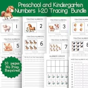Number Tracing Worksheets Printable, Number Tracing 1-20, Number Tracing for Preschoolers and Kindergarteners, Number Activity Worksheets