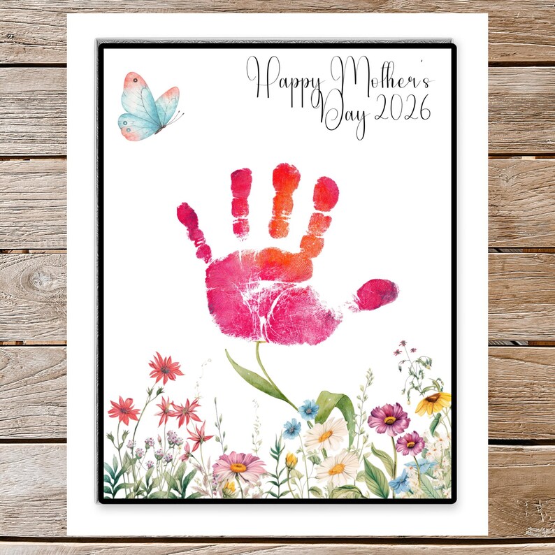 Mother’s Day Handprint Flower Art Printable, Easy Kids Craft Gift for ...