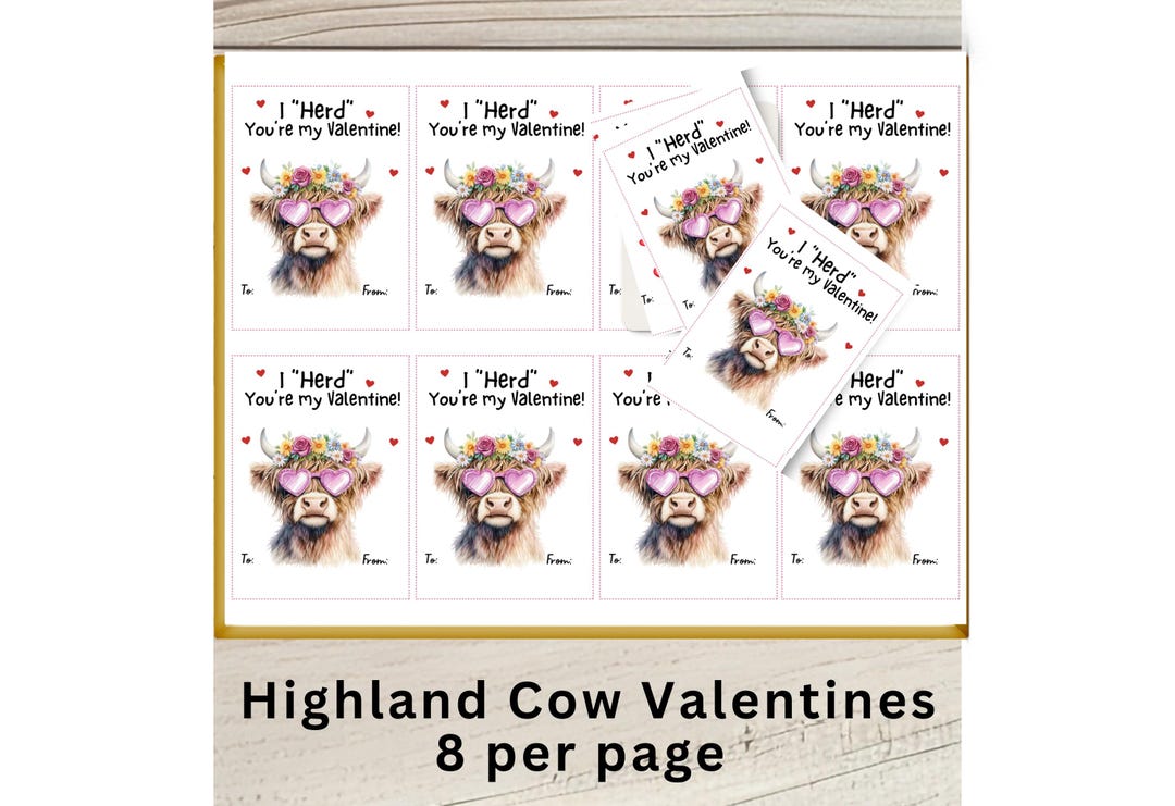 Highland Cow Valentine Cards Printable, Cute Farm Animal Valentines ...