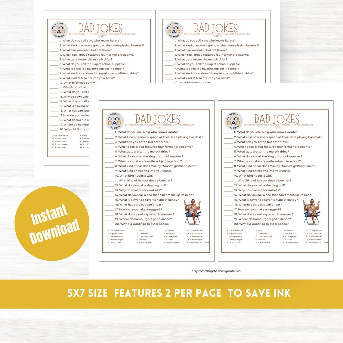 Dad Jokes Matching Game Printable, Dad Jokes for Work, Dad Jokes for ...