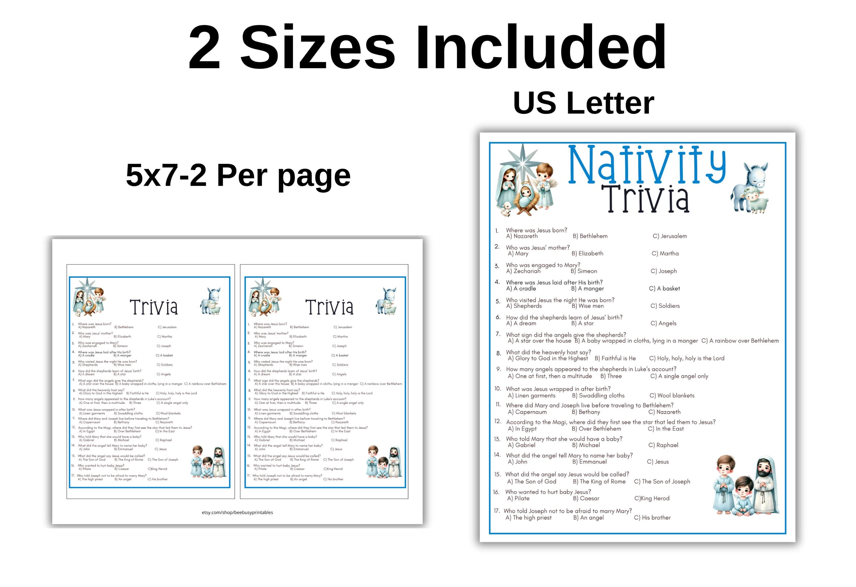Easy Nativity Trivia Game Printable, Christmas Bible Quiz for Kids ...