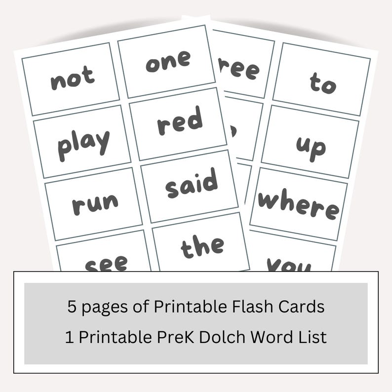 Prek Dolch Sight Words Printable Early Literacy Flashcards Homeschool