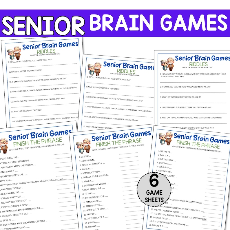Senior Brain Games Printable, Senior Mind Games, Senior Brain Teasers